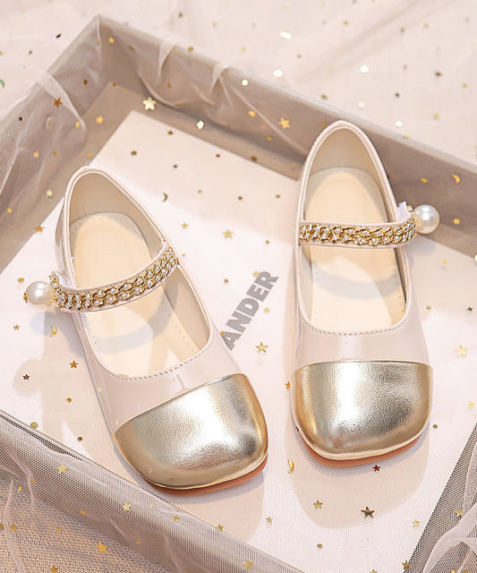 Comfy Kids Flat Feet Shoes Beige Faux Leather Buckle Strap