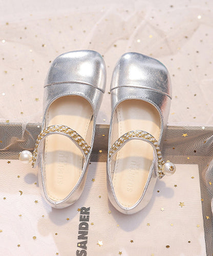 Comfy Kids Flat Feet Shoes Beige Faux Leather Buckle Strap
