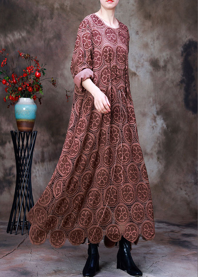 Comfy Navy O-necktie Waist Lace Fall Long Sleeve Holiday Dress