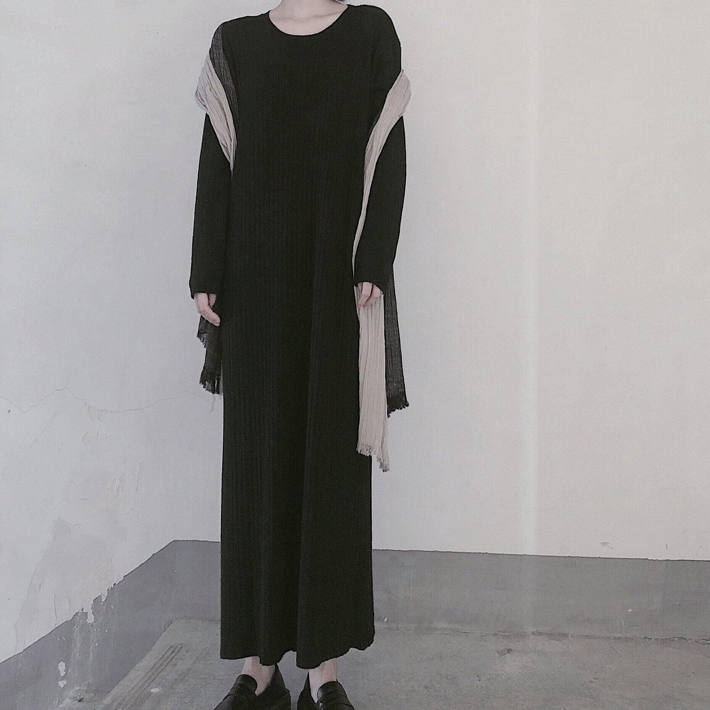 Comfy O Neck Long Sleeve Sweater Dress Street Style Black Mujer Knit Dress