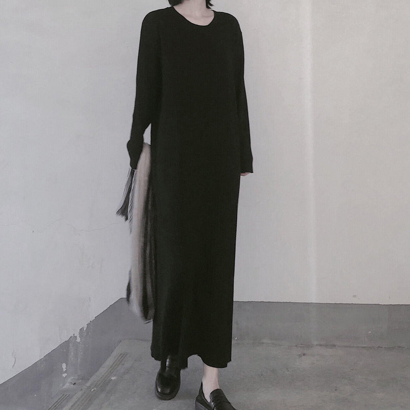 Comfy O Neck Long Sleeve Sweater Dress Street Style Black Mujer Knit Dress