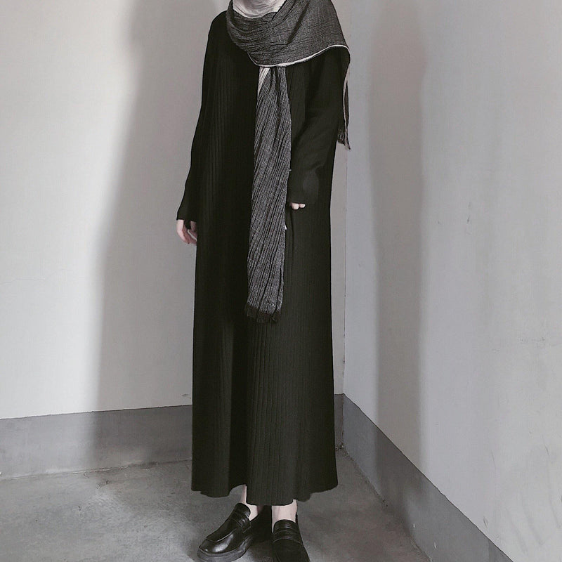 Comfy O Neck Long Sleeve Sweater Dress Street Style Black Mujer Knit Dress