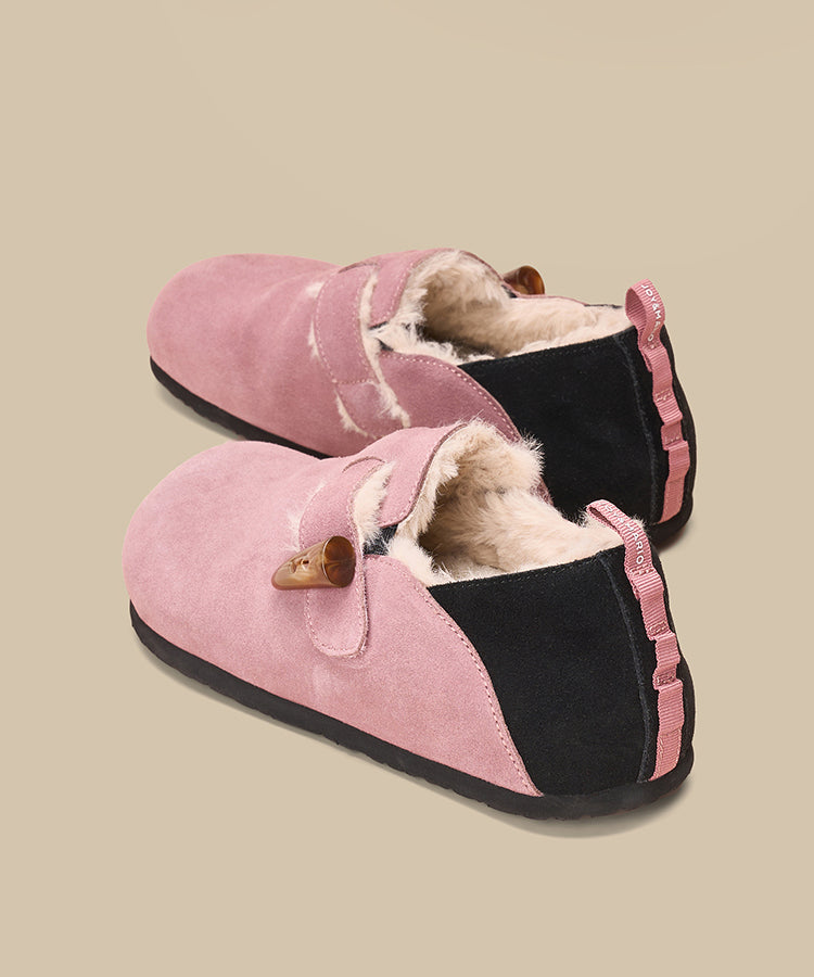 Comfy Splicing Flat Shoes Coffee Suede Fuzzy Wool Lined