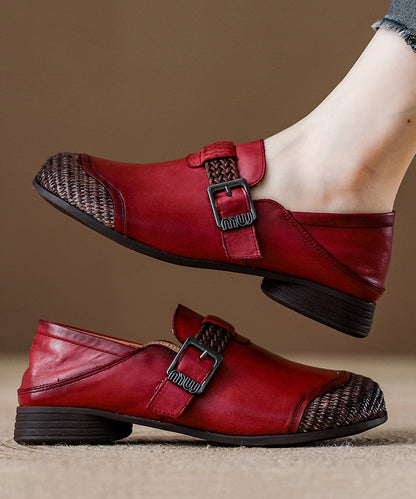 Comfy Splicing Loafers Red Cowhide Leather