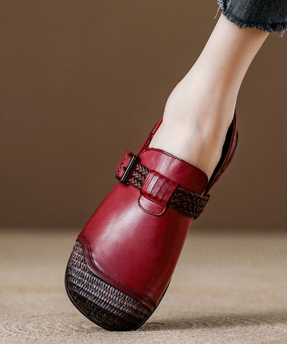 Comfy Splicing Loafers Red Cowhide Leather
