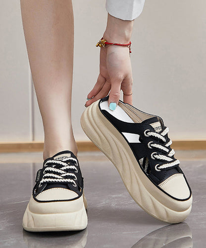 Comfy Splicing Platform Khaki Faux Leather Slide Sandals