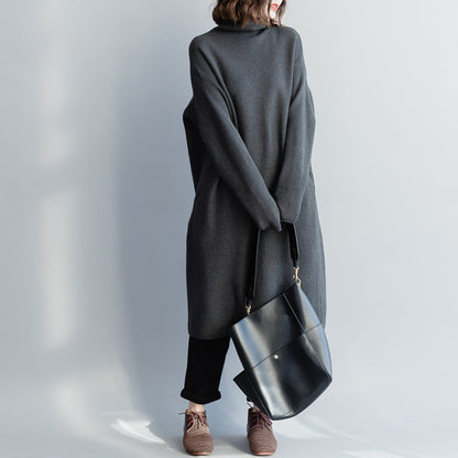 Comfy Sweater Dress Outfit Quotes High Neck Baggy Dark Gray Baggy Knitwear