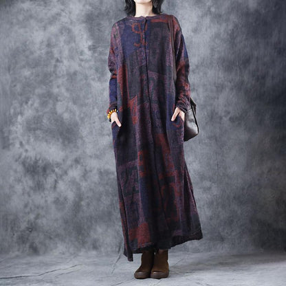 Comfy Sweater Dress Outfit Knitted Printing Split Pleated Spring Maxi Dress