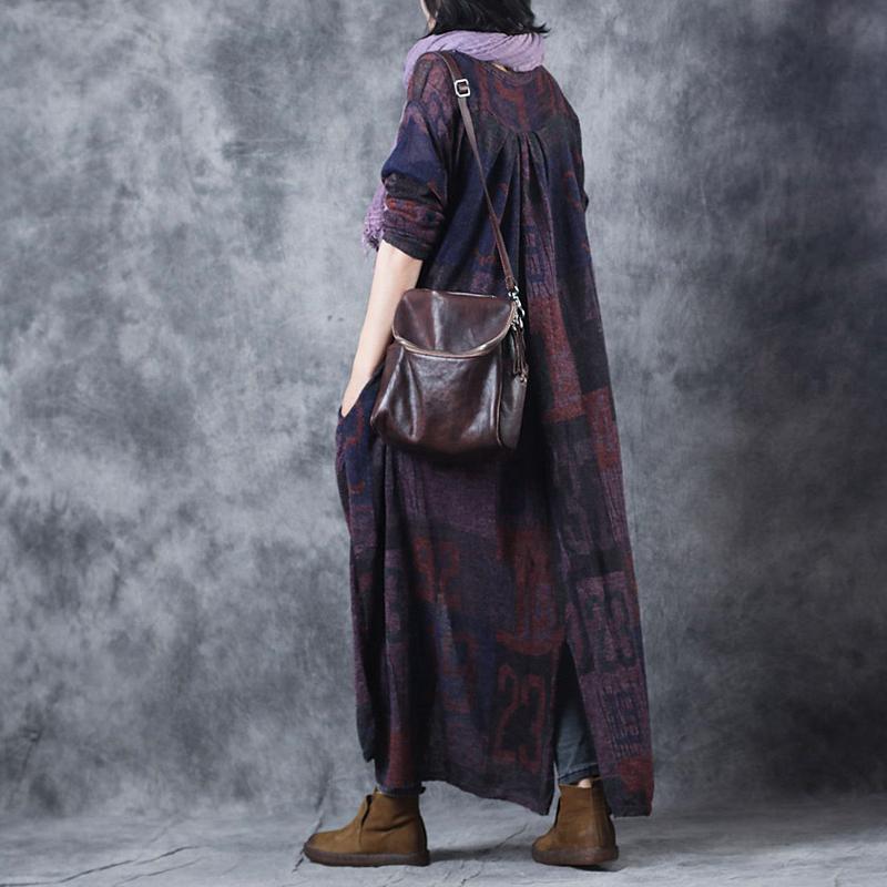Comfy Sweater Dress Outfit Knitted Printing Split Pleated Spring Maxi Dress