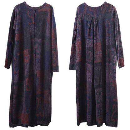 Comfy Sweater Dress Outfit Knitted Printing Split Pleated Spring Maxi Dress