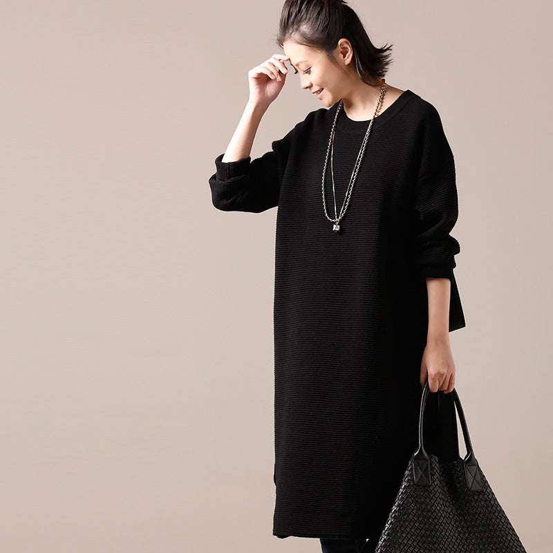 Comfy Sweater Outfits Side Open Black Diy Knitted Tops O Neck
