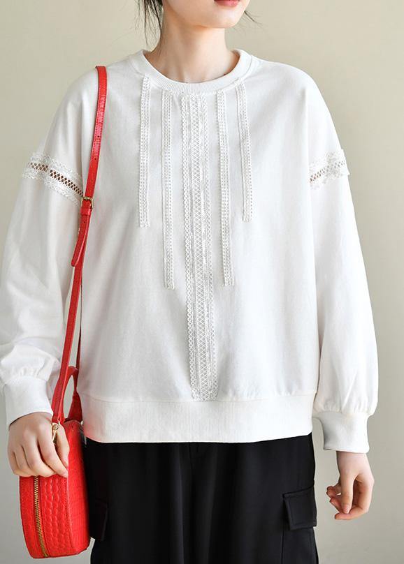 Comfy White Cotton Long sleeve Loose Sweatshirts Top