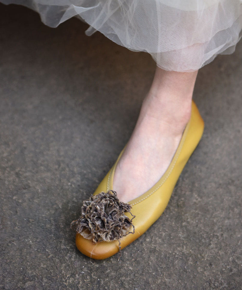 Comfy Yellow Sheepskin Splicing Flat Feet Shoes