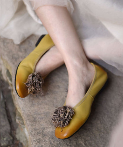 Comfy Yellow Sheepskin Splicing Flat Feet Shoes
