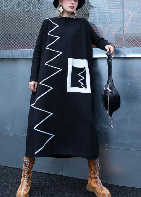 Comfy Black Striped Sweater Outfits Refashion High Neck Largo Knitted Tops