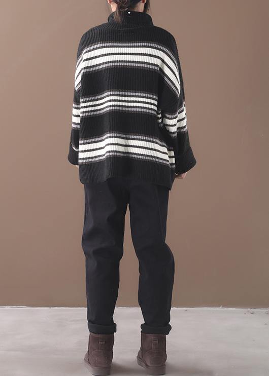 Comfy Black Striped Clothes Oversized Winter Sweaters High Neck