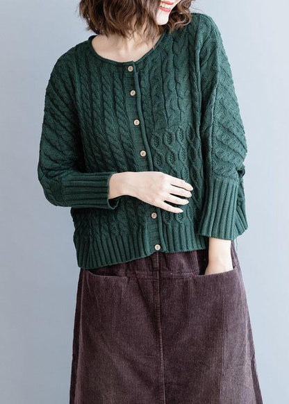 Comfy Blackish Green Knitted Pullover Clothing O Neck Batwing Sleeve Sweaters