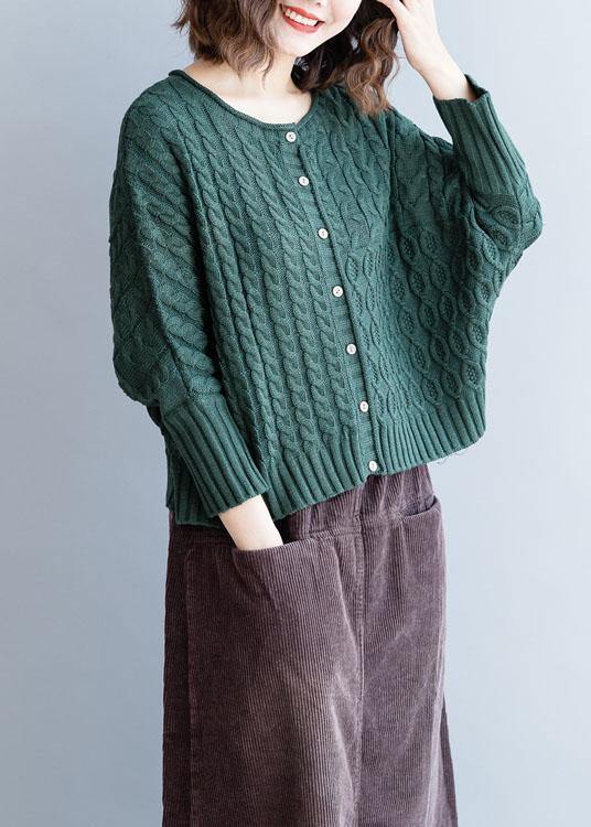 Comfy Blackish Green Knitted Pullover Clothing O Neck Batwing Sleeve Sweaters