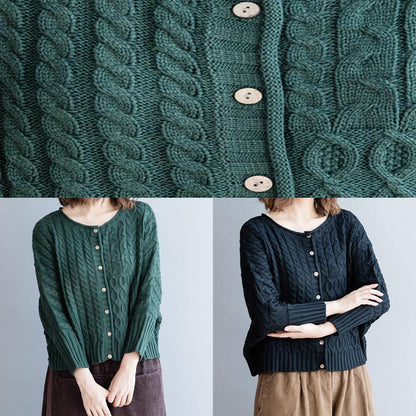 Comfy Blackish Green Knitted Pullover Clothing O Neck Batwing Sleeve Sweaters