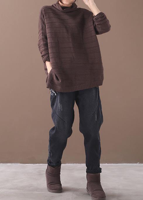 Comfy Chocolate Clothes High Neck Thick Loose Fitting Knitted Blouse