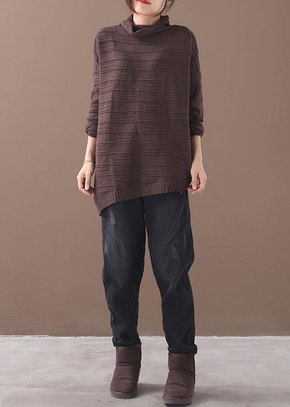Comfy Chocolate Clothes High Neck Thick Loose Fitting Knitted Blouse