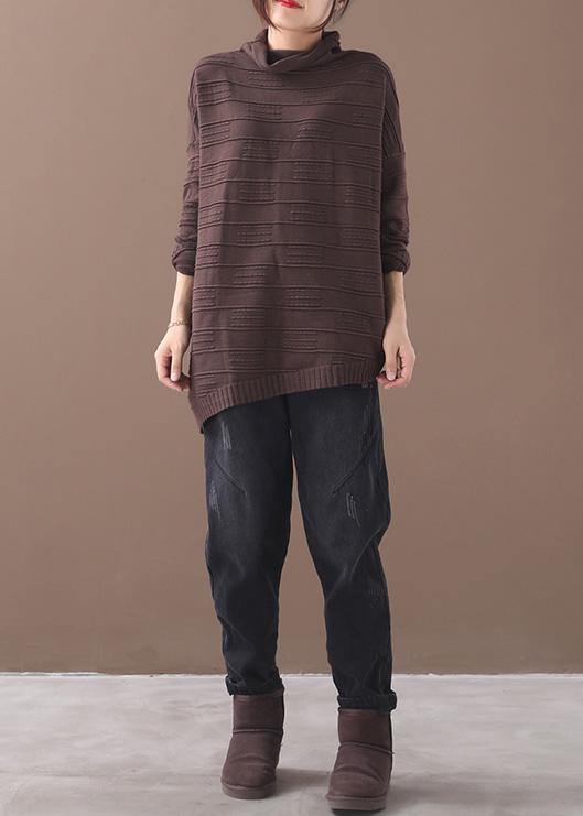 Comfy Chocolate Clothes High Neck Thick Loose Fitting Knitted Blouse