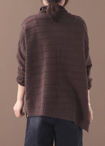 Comfy Chocolate Clothes High Neck Thick Loose Fitting Knitted Blouse