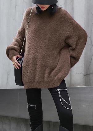 Comfy Chocolate Knit Sweat Tops O Neck Baggy Clothes