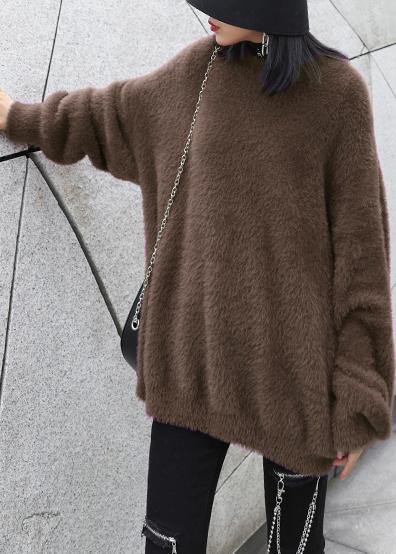 Comfy Chocolate Knit Sweat Tops O Neck Baggy Clothes