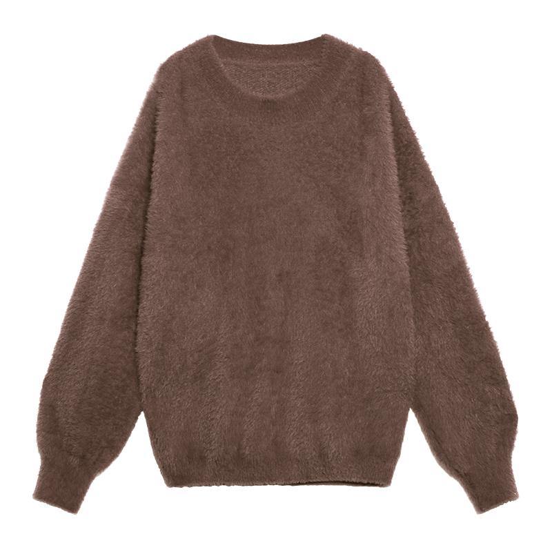 Comfy Chocolate Knit Sweat Tops O Neck Baggy Clothes