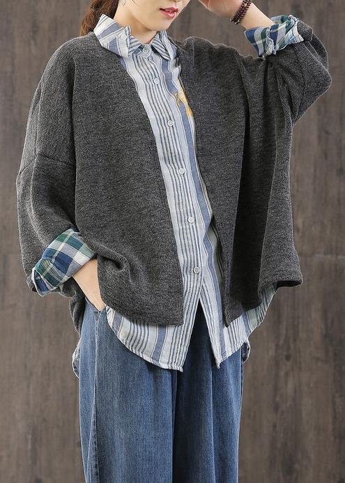 Comfy fall gray knitwear  plus size patchwork knitted pullover