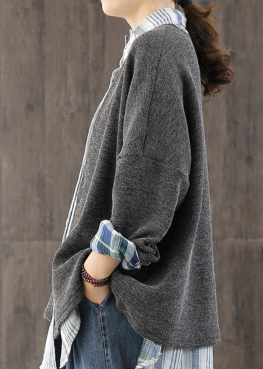 Comfy fall gray knitwear  plus size patchwork knitted pullover