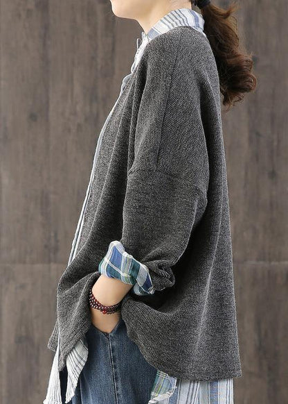 Comfy fall gray knitwear  plus size patchwork knitted pullover