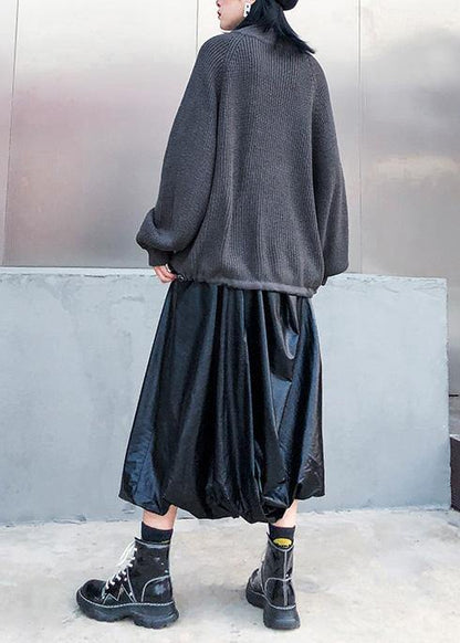 Comfy Gray Knit Tops Wild Oversize Zippered Knit Tops