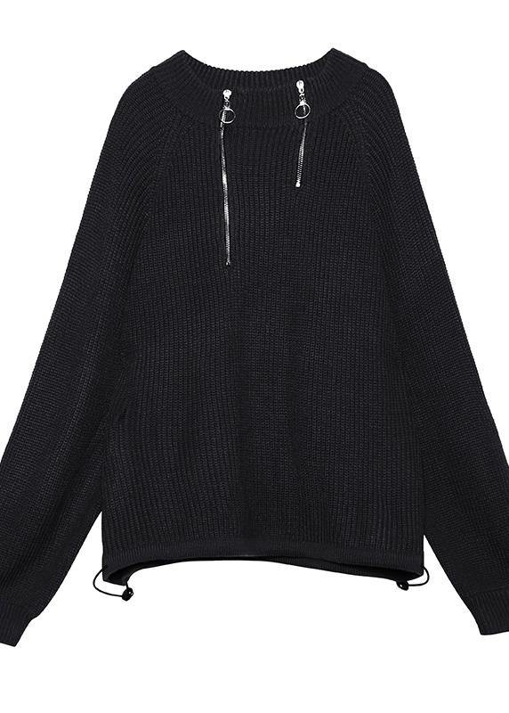 Comfy Gray Knit Tops Wild Oversize Zippered Knit Tops