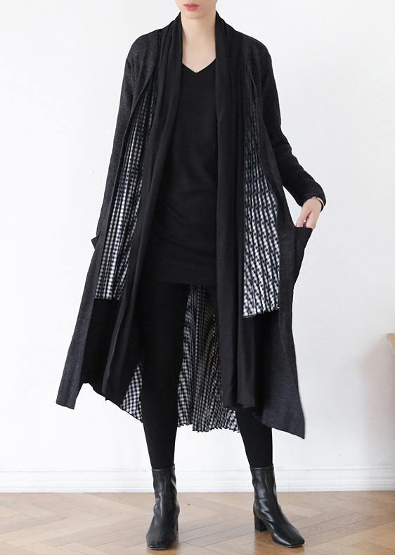 Comfy Gray Knitted Coat Fall Patchwork Knitwear
