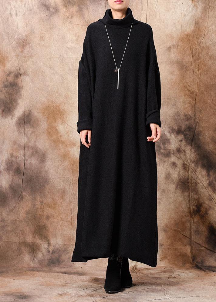 Comfy High Neck Sweater Dresses Classy Black Baggy Knitwear Fall