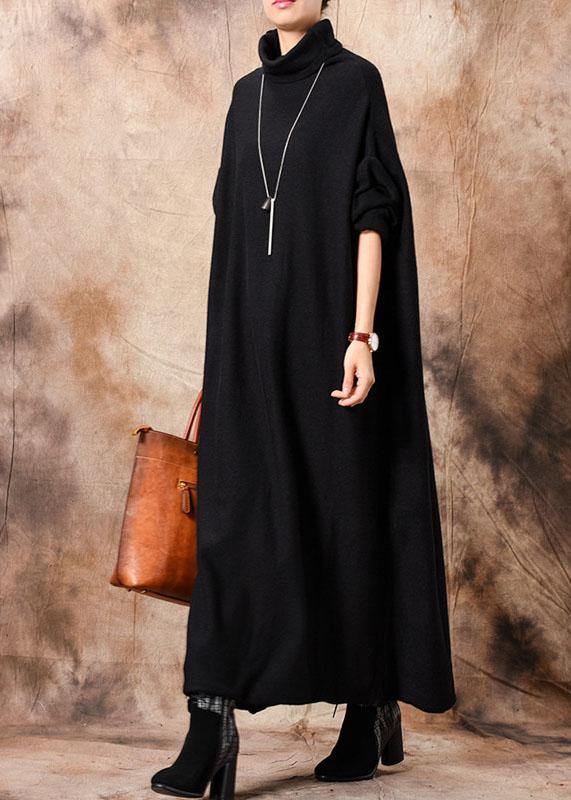 Comfy High Neck Sweater Dresses Classy Black Baggy Knitwear Fall