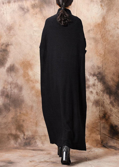 Comfy High Neck Sweater Dresses Classy Black Baggy Knitwear Fall