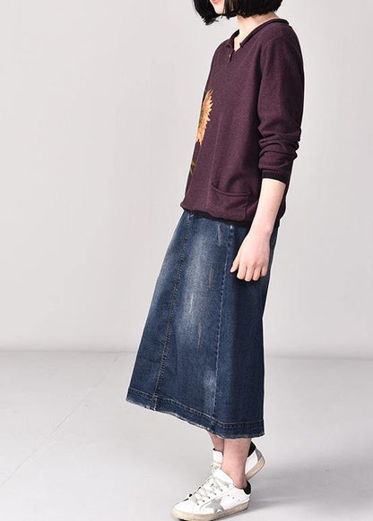 Comfy Long Sleeve Sweater Oversize Wild Prints Knit Tops Dark Purple