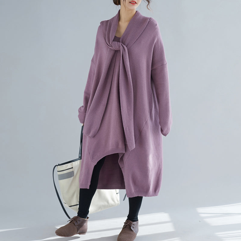Comfy O Neck Asymmetric Sweater Aesthetic Largo Purple Ugly Knit Dress