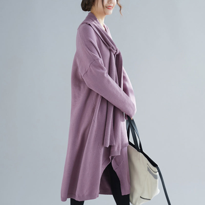 Comfy O Neck Asymmetric Sweater Aesthetic Largo Purple Ugly Knit Dress