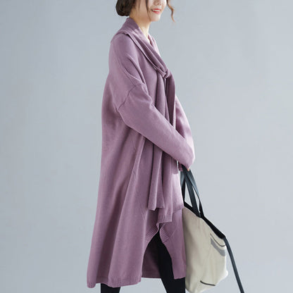 Comfy O Neck Asymmetric Sweater Aesthetic Largo Purple Ugly Knit Dress