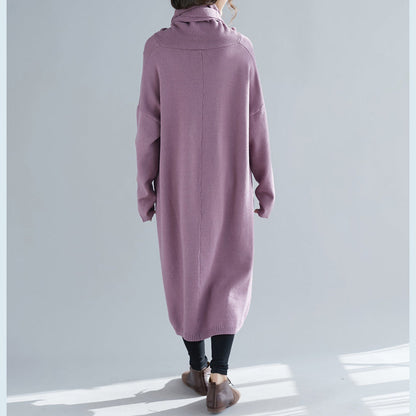 Comfy O Neck Asymmetric Sweater Aesthetic Largo Purple Ugly Knit Dress