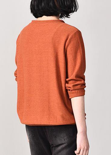 Comfy Orange Prints Knit Tops Fall Fall V Neck Sweaters Wild