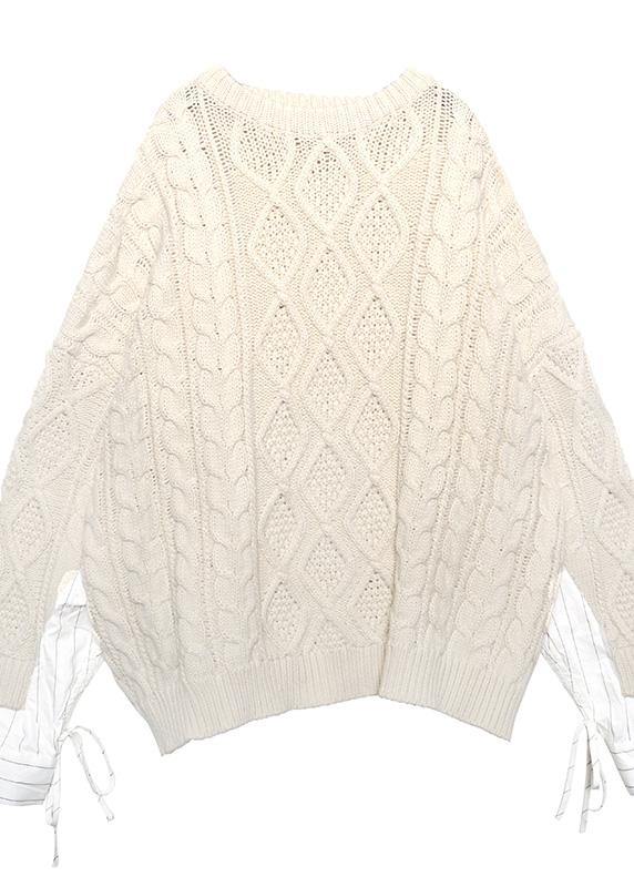 Comfy Patchwork Black Knit Sweat Tops Clothing O Neck Sweater Tops