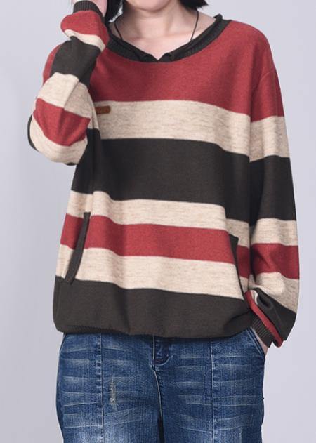 Comfy Patchwork Knit T Shirt Autumn Sweater Red