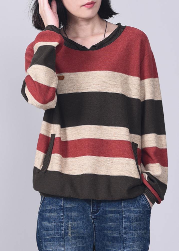 Comfy Patchwork Knit T Shirt Autumn Sweater Red