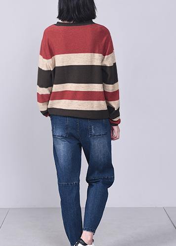 Comfy Patchwork Knit T Shirt Autumn Sweater Red