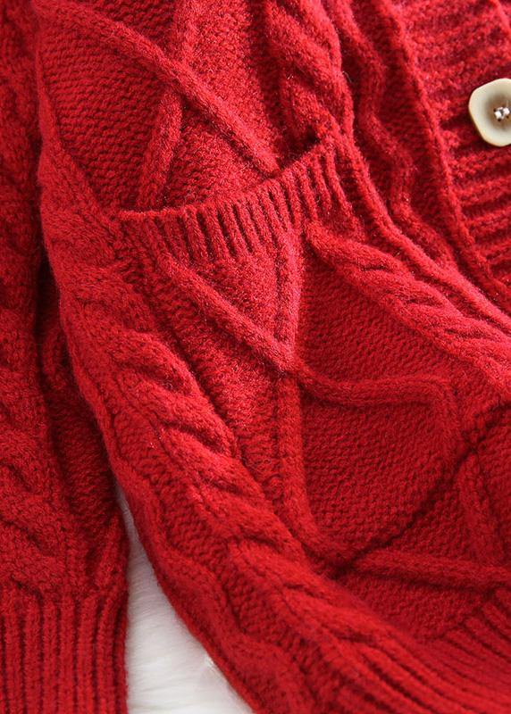 Comfy Red Knit Jacket Oversized Spring Two Pockets Knitwear